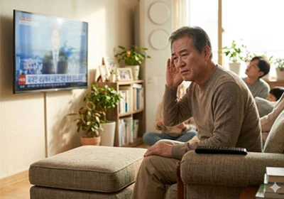 청력 저하로 불편함을 겪는 일상 모습