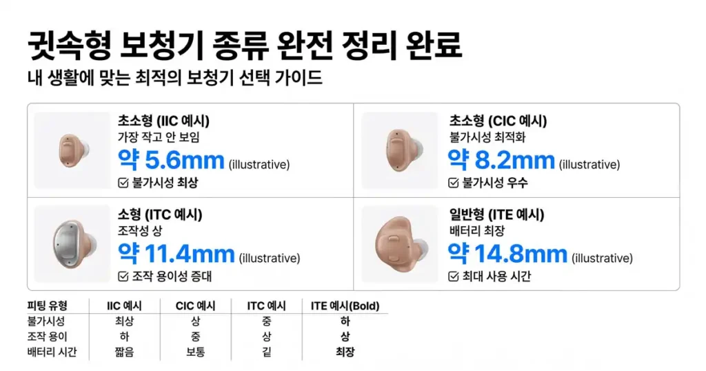 귓속형 보청기 종류 완전 정리-IIC·CIC·ITC·ITE 차이점 한눈에