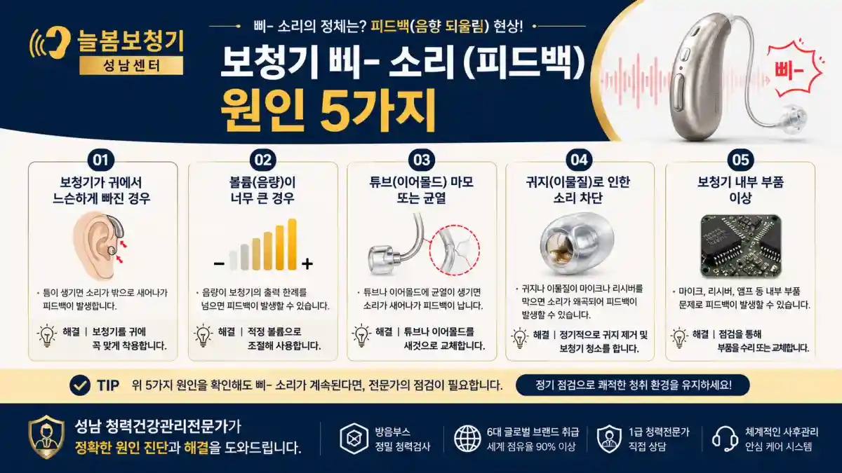 보청기 삐 소리 피드백 원인 5가지 - 늘봄보청기 성남센터