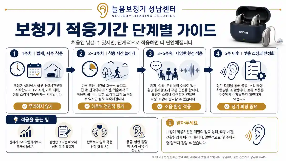 보청기 적응기간 단계별 가이드 2026 - 늘봄보청기 성남센터